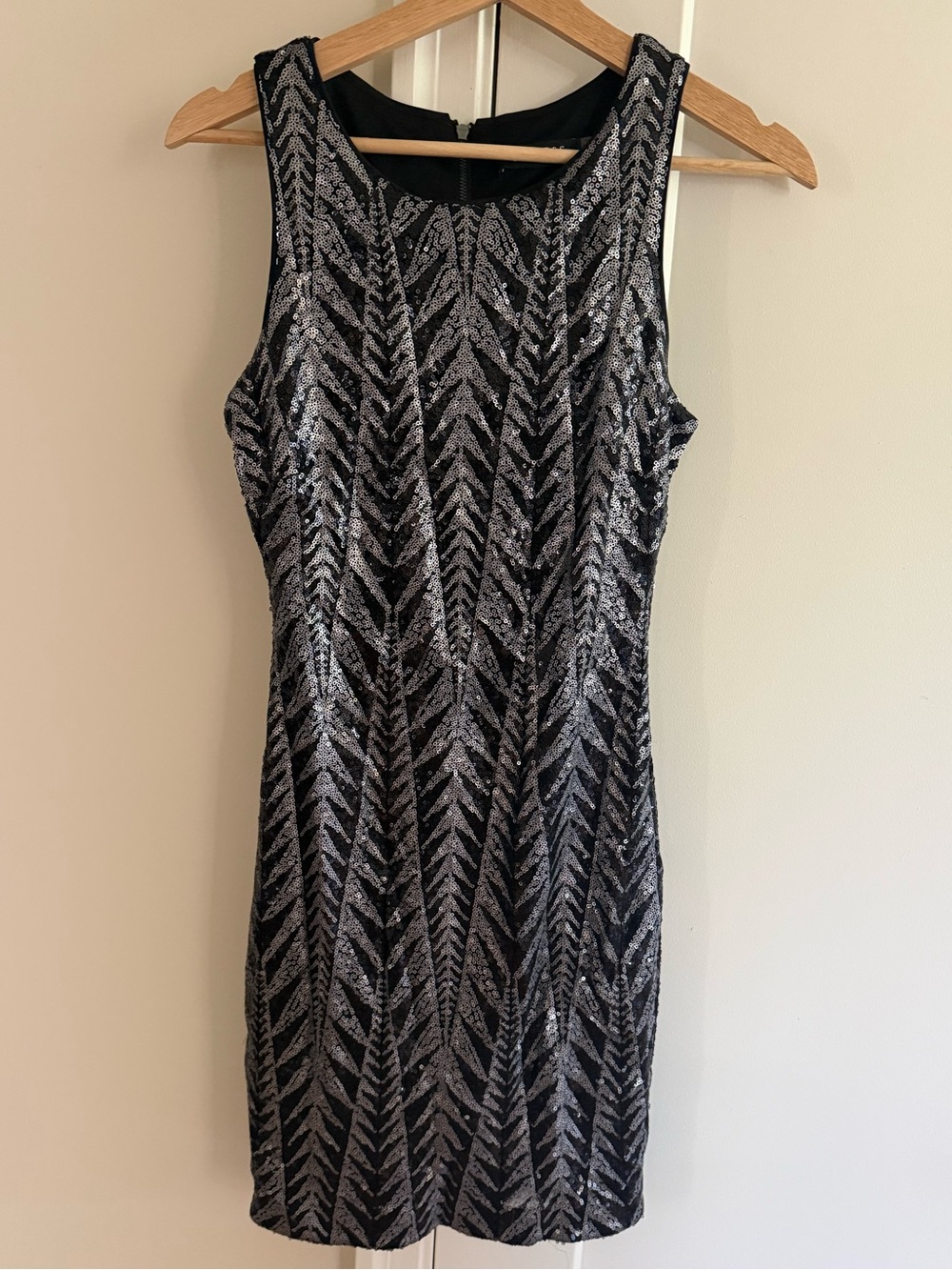 Guess Black & Silver Sequin Chevron Dress